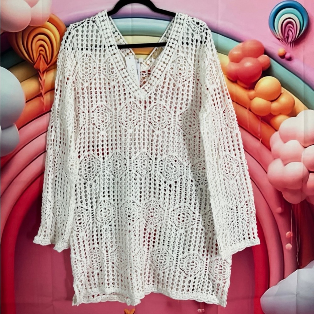 La Blanca Coverup RESORT WEAR new White Crochet Swim Cover-Up - Picture 2 of 12